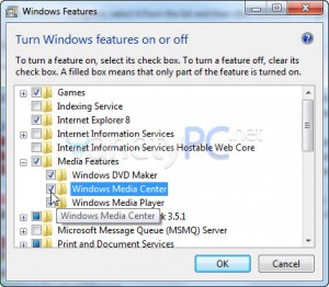 วิธีลบ, ปิด, ถอดถอน Windows Media Center หากไม่ได้ใช้งาน