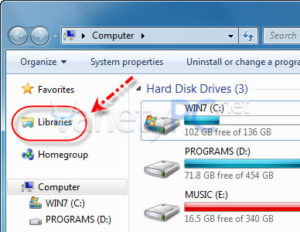 วิธีปิดซ่อนฟีเจอร์ Libraries บน Windows 7