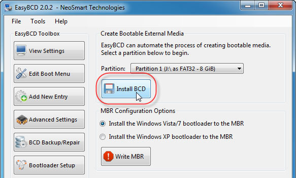 การทำ Windows 7 ให้บูตด้วยแฟลชไดรฟ์เป็นตัวติดตั้งด้วย EasyBCD