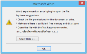วิธีแก้ Word experienced an error trying to open the file