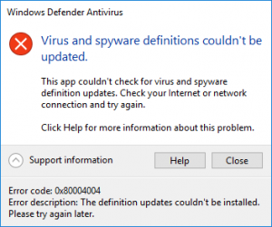 วิธีแก้ Virus and spyware definitions couldn't be updated สำหรับ Windows Defender