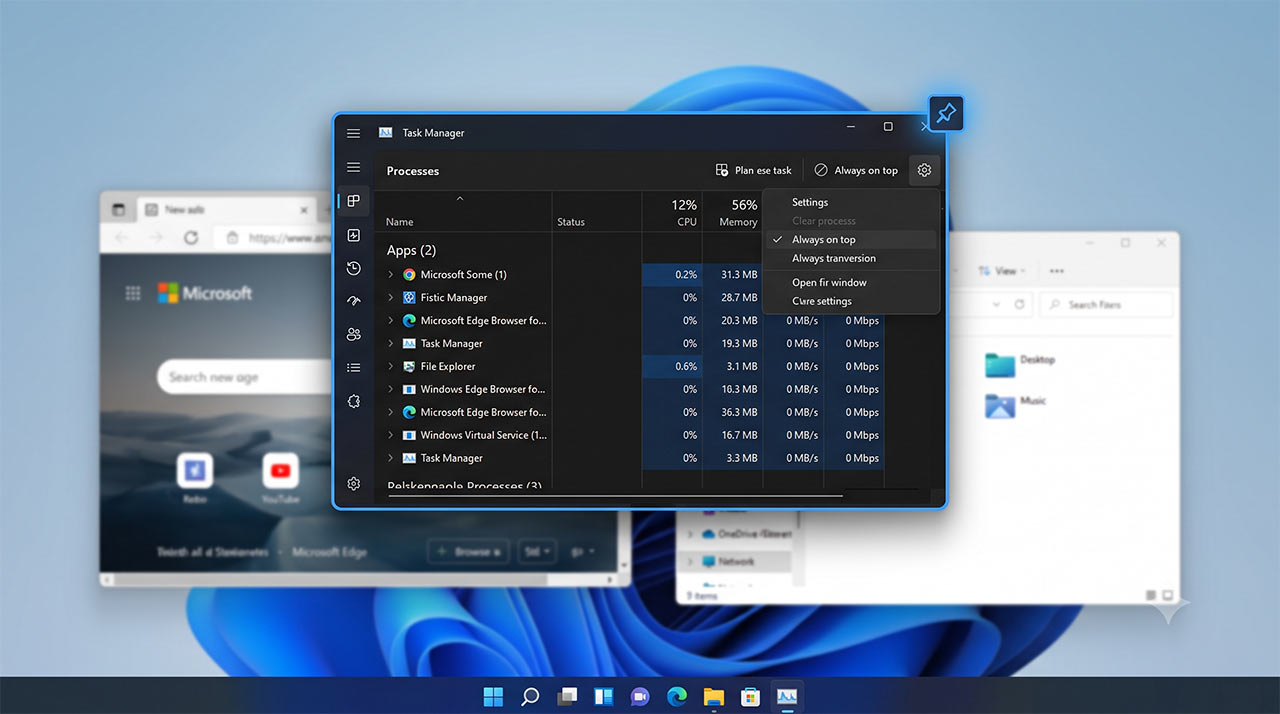 ภาพตัวอย่างหน้าจอวิธีตั้งค่า Windows 11 Task Manager Always On Top เพื่อให้หน้าต่างจัดการทรัพยากรระบบแสดงผลอยู่บนสุดเสมอ