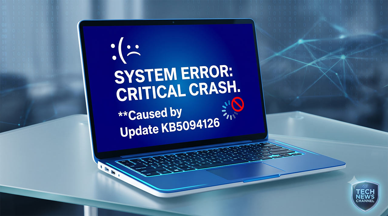 หน้าจอแล็ปท็อปแสดงผลจอฟ้ามรณะ (BSOD) และข้อความแจ้งเตือน System Error ซึ่งเป็นผลกระทบจากปัญหาบั๊กอัปเดต KB5094126 บนระบบปฏิบัติการ Windows