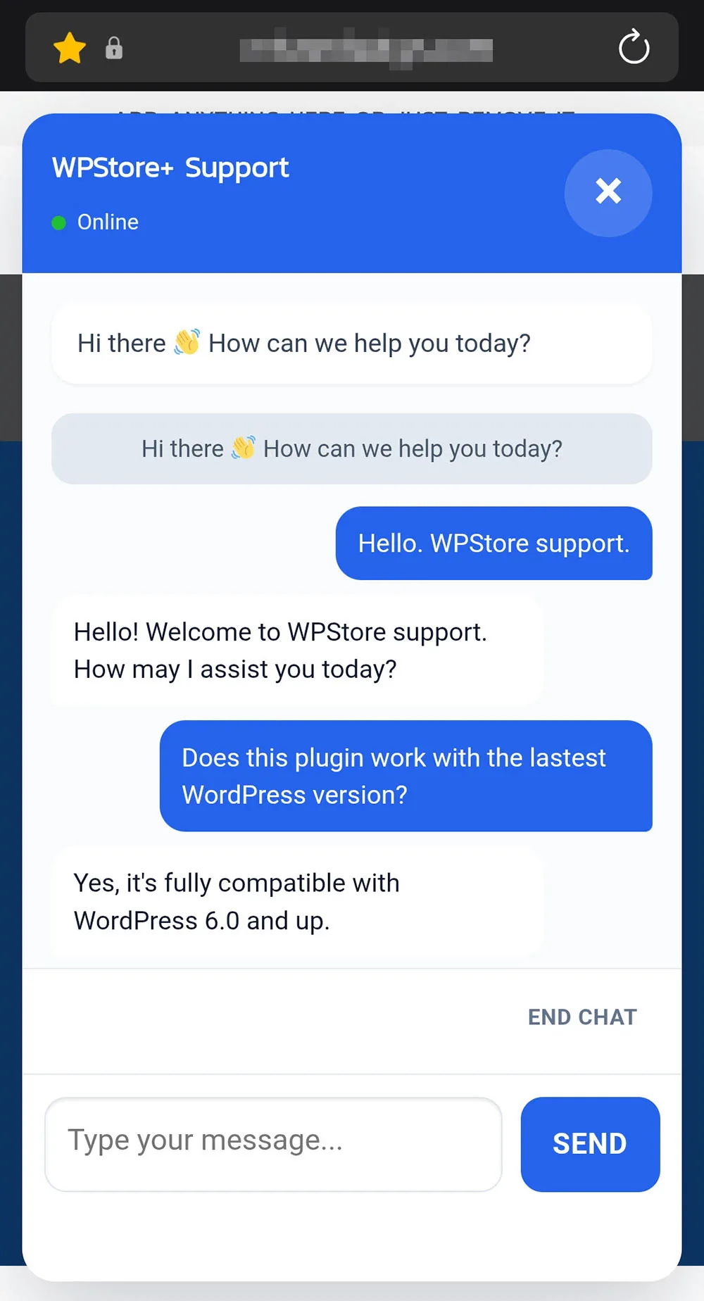 มุมมองการสนทนาแชทกับลูกค้าบนมือถือของ WPStore+ Live Chat Desk