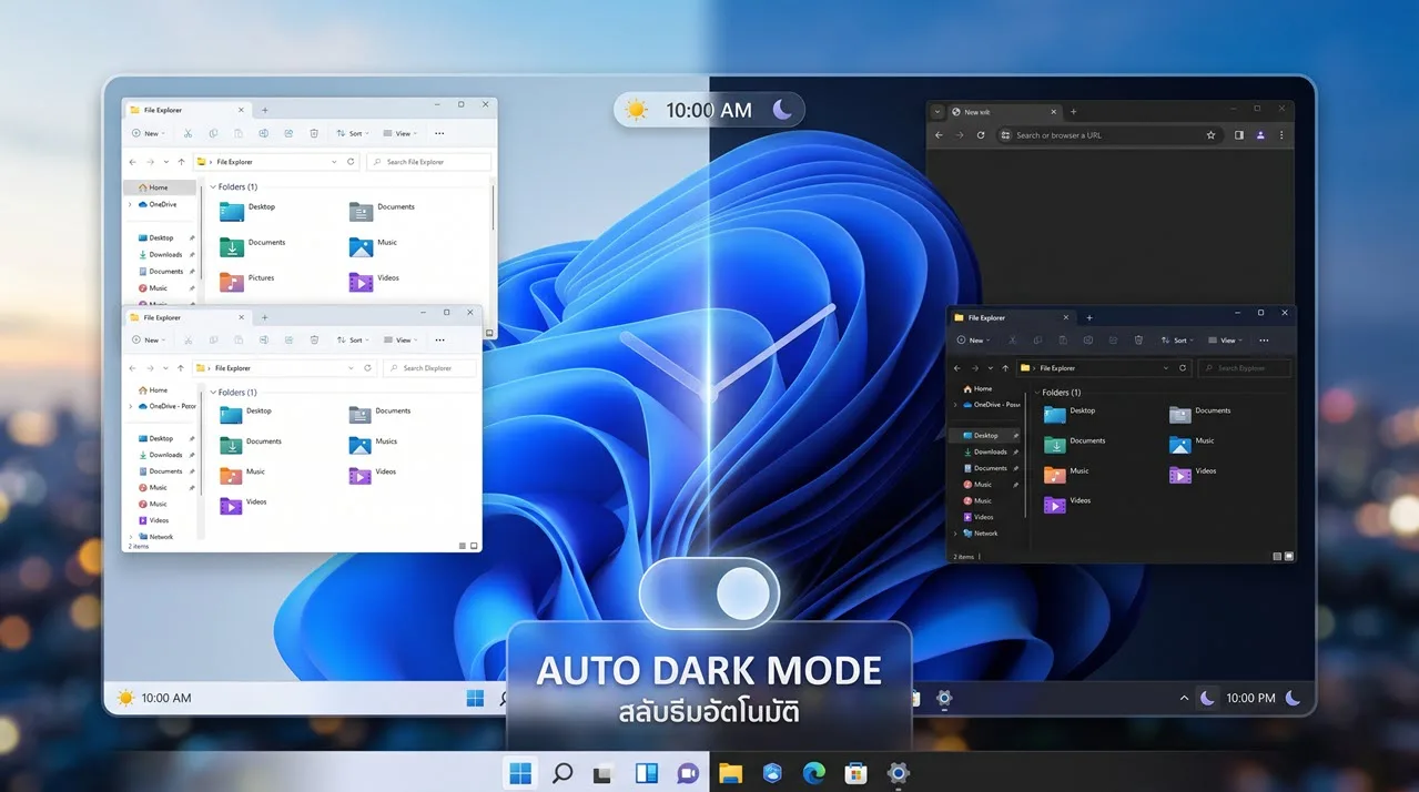 Auto Dark Mode Windows 11 จ่อเพิ่มระบบสลับธีมอัตโนมัติ ยกระดับการใช้งานบนพีซี